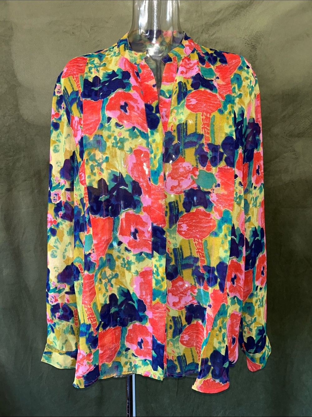 W118 by Walter Baker Floral Button-Up Blouse in Coral, Navy, Green